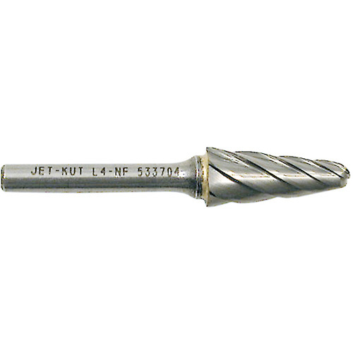 JET  533704  L4-NF 1/4" Taper Shape Bur for Aluminum/Non-ferrous Materials, 1/2" Dia. - Each