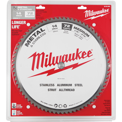 Milwaukee 48-40-4505 Endurance Circular Saw Blade, 14", 72 Teeth, Metal Use-(Each)