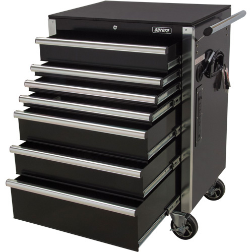 Aurora Tools TER069 Heavy-Duty Tool Cart, 7 Drawers, 28" W x 22" D x 42-3/8" H, Black-(Each)