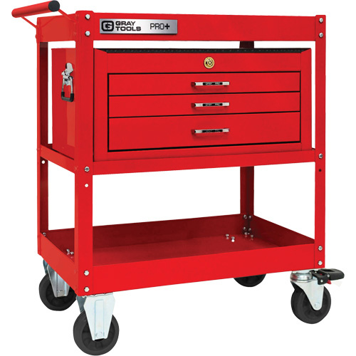 Gray Tools 93515 PRO+ Series Heavy-Duty Utility Cart with Intermediate Chest, 2 Tiers, 30-1/5" x 38-1/3" x 19-1/2" - Each