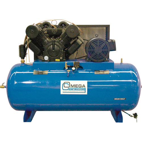 Omega Compressors TK-300240-02M Industrial Series Air Compressors - Horizontal Compressor - Two Stages, 200 Gal. (240 US Gal) - Each