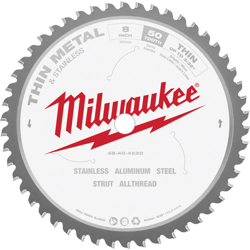 Milwaukee 48-40-4520 Dry Cut Circular Saw Blade, 8", 50 Teeth, Metal Use-(Each)