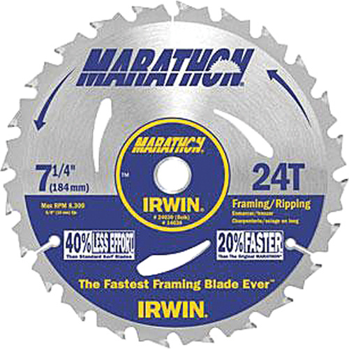 Irwin 14030 Contractor Saw Blades - Marathon Saw Blades, 7-1/4", 24 Teeth-(Each)