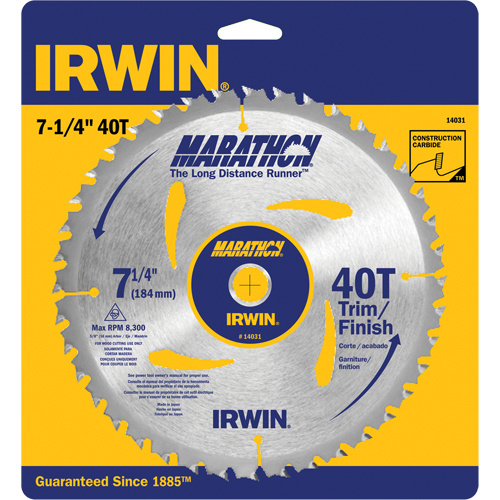 Irwin 14031 Contractor Saw Blades - Marathon Saw Blades, 7-1/4", 40 Teeth, Wood Use-(Each)