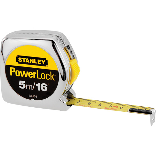 Stanley Tools  33-158  PowerLock<sup>?</sup> Measuring Tape, 1"/16ths of an Inch x 16', 16th Milimeters Graduations - Each