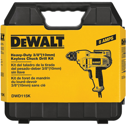 DEWALT  DWD115K  VSR Mid-Handle Drill, 3/8" Chuck, 8 A, 120 V, 0-2500 RPM, Keyless Chuck - Each