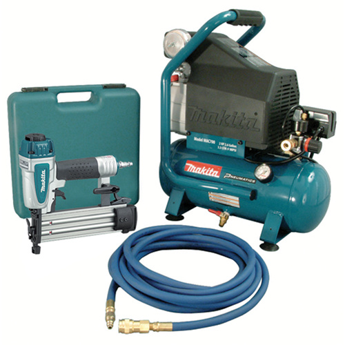 Makita MAC700-KIT3 Air Compressor and Brad Nailer Kit, Electric, 2.6 Gal. (3.1 US Gal), 130 PSI, 120/1 V-(Each)