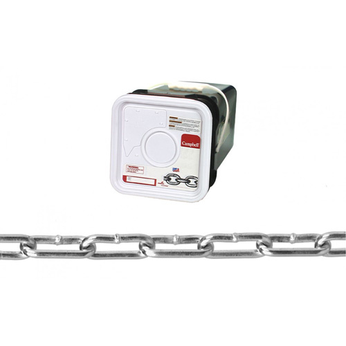 Campbell  T0335026  Straight Link Coil Chain, Low Carbon Steel, 5/0 x 140' (42.7 m) L, 880 lbs. (0.44 tons) Load Capacity - Pail