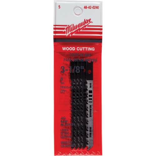 Milwaukee  48-42-0240  Jigsaw Blades, High-Carbon Steel, U-Shank, 3-1/8" L, 8 TPI - Pack of 5