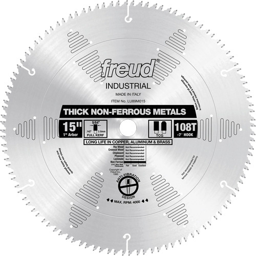 Freud LU89M015 Industrial Saw Blade, 15", 108 Teeth, Non-Ferrous Use - Each