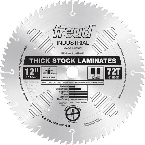 Freud LU92M012 Industrial Saw Blade - Chipboard, 12", 72 Teeth, Laminate Use - Each