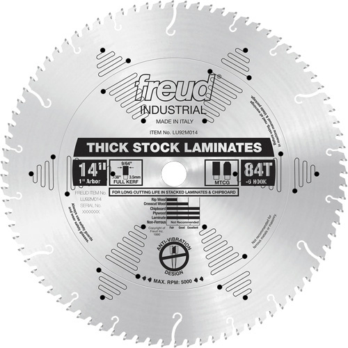 Freud LU92M014 Industrial Saw Blade - Chipboard, 14", 84 Teeth, Laminate Use - Each