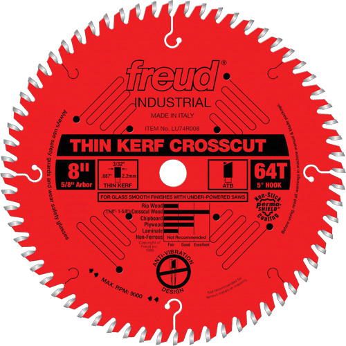 Freud LU74R008 Industrial Saw Blade - Crosscut Thin Kerf, 8", 64 Teeth, Wood Use - Each
