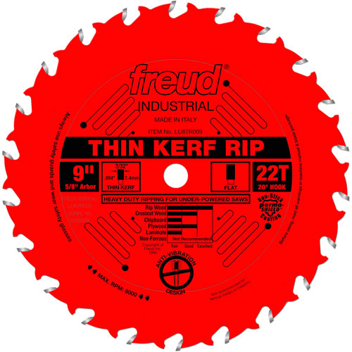 Freud LU87R009 TCS Industrial Saw Blade - Rip/Crosscut Thin Kerf, 9", 22 Teeth, Wood Use - Each