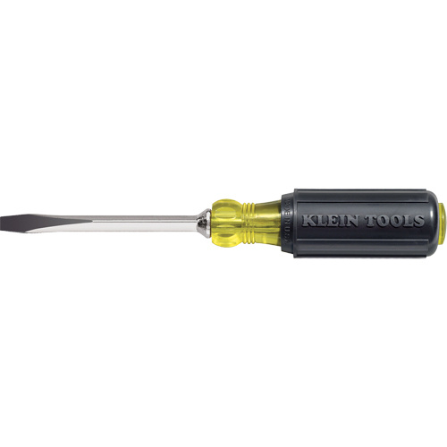 Klein Tools 600-4 Heavy-Duty Slot Keystone Screwdriver, 1/4", 8-11/32" L, Cushion Grip Handle-(Each)