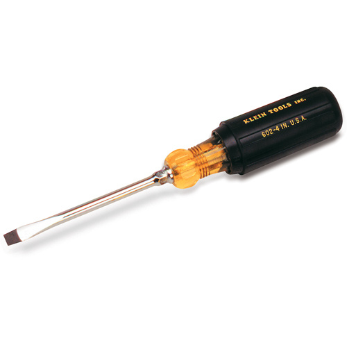 Klein Tools 602-10 Heavy-Duty Slot Keystone Screwdriver, 3/8", 15-7/16" L, Cushion Grip Handle-(Each)