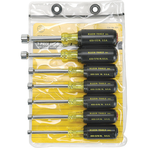 Klein Tools  631  Cushion-Grip Nut Driver Set with 3" Shafts, 7, Non Magnetic, Imperial - Each