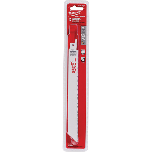 Milwaukee 48-01-2093 Sawzall Blade, Bi-Metal, 8-12 TPI, 8" L x 3/4" W-(Each)