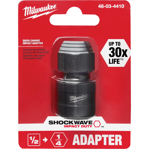 Milwaukee 48-03-4410 Shockwave Impact Driver Square to Hex Socket Adapter, Impact, 1/4" Drive, 1/2" Socket, 1.875" L-(Each)