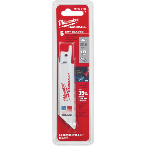Milwaukee 49-00-5418 M12 Hackzall EMT Blade, Bi-Metal, 18 TPI, 4" L x 3/4" W-(Pack of 5)