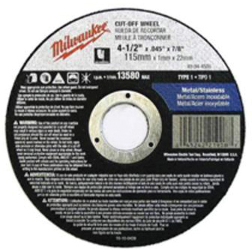 Milwaukee 49-94-5005 Depressed Centre Cut-Off Wheels, 5" x 0.045", 7/8" Arbor, Type 27, Aluminum Oxide, 13580 RPM-(Each)