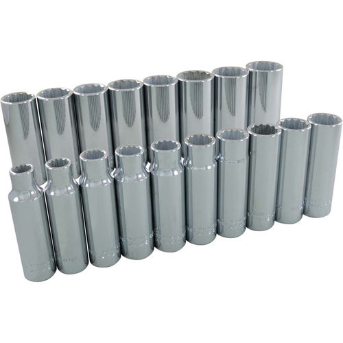 Gray Tools  39318  Socket Set, 18 Pcs, 1/2" Drive Size, Deep - Each