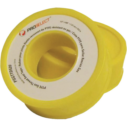 Gas & Oil PTFE Pipe Thread Tape, 12.7 mm (1/2") x 6.6 m (21.67'), Yellow - Roll