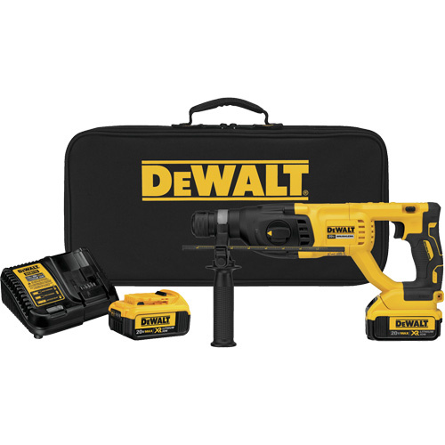 DEWALT  DCH133M2  Max XR<sup>?</sup> Brushless D-Handle Rotary Hammer Kit, 20 V, 1", 1.9 ft-lbs, 0-1500 RPM - Each