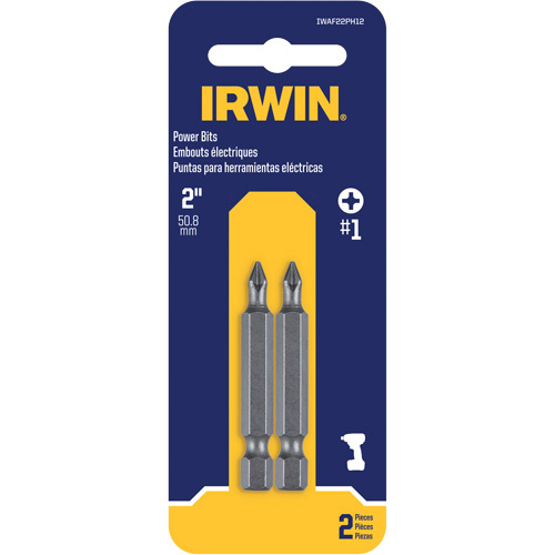 Irwin  IWAF22PH12  Power Bits, Phillips, #1 Tip, 1/4" Drive Size, 1-15/16" Length - Pack
