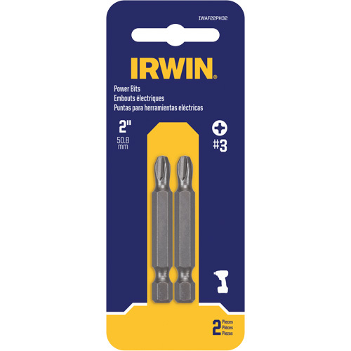 Irwin  IWAF22PH32  Power Bits, Phillips, #3 Tip, 1/4" Drive Size, 2" Length - Pack