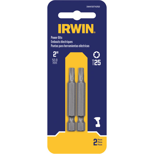 Irwin  IWAF22TX202  Power Bits, Torx, T-20 Tip, 1/4" Drive Size, 2" Length - Pack