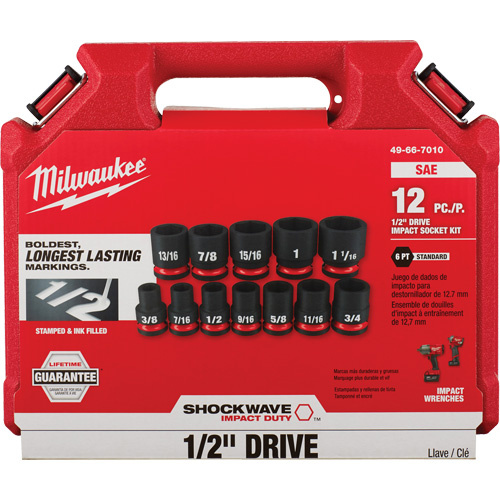 Milwaukee  49-66-7010  Shockwave? Impact Duty? SAE 6 Point Socket Set, 12 Pcs, Impact, 1/2" Drive Size - Each