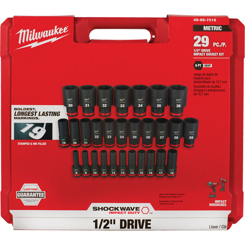 Milwaukee  49-66-7015  Shockwave? Impact Duty? Metric 6 Point Socket Set, 29 Pcs, Impact, 1/2" Drive Size, Deep - Each