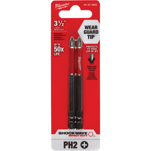 Milwaukee  48-32-4662  Shockwave? Impact Duty? Screwdriver Bit, Phillips, #2 Tip, 1/4" Drive Size, 3-1/2" Length - Pack of 2