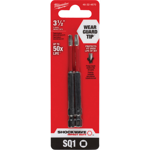 Milwaukee  48-32-4670  Shockwave? Impact Duty? Screwdriver Bit, Square, #1 Tip, 1/4" Drive Size, 3-1/2" Length - Pack of 2