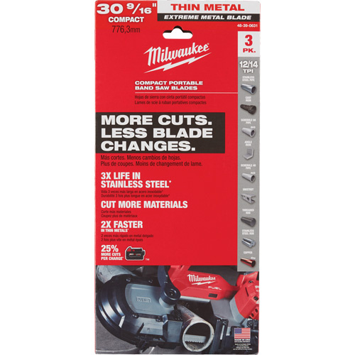 Milwaukee 48-39-0631 Extreme Metal Band Saw Blades, High Speed Steel, 30-9/16" L x 1/2" W x 0.02" Thick, 12/14 TPI-(Pack of 3)
