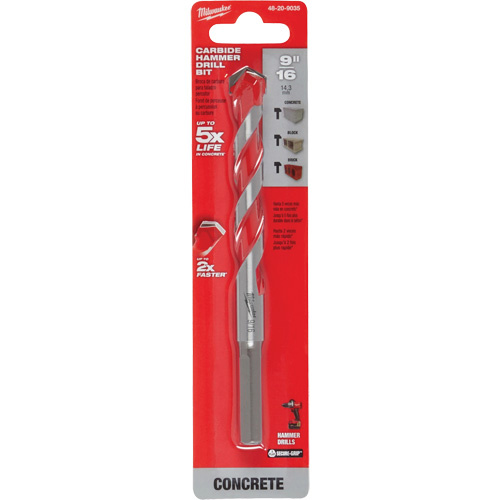 Milwaukee 48-20-9035 Hammer Drill Bit, 9/16", 3-Flat Shank, Carbide-(Each)