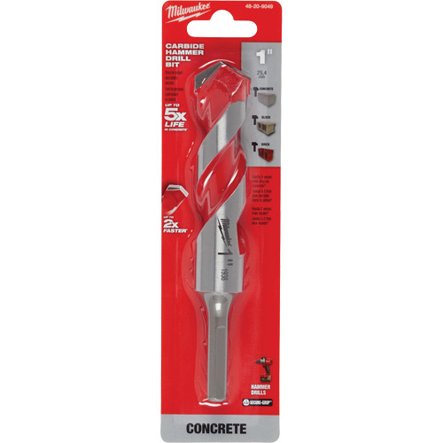 Milwaukee 48-20-9049 Hammer Drill Bit, 1", 3-Flat Shank, Carbide-(Each)