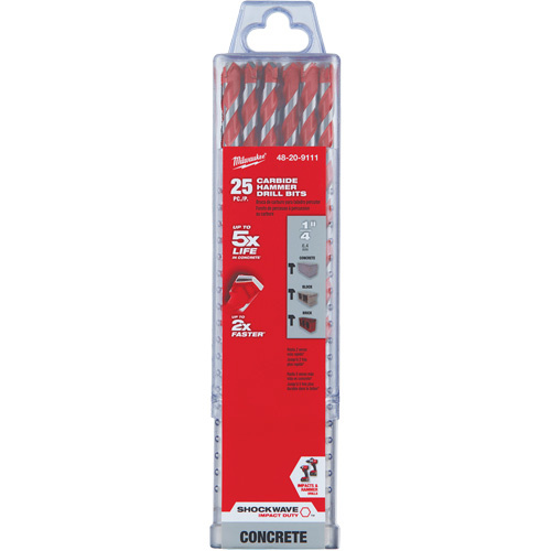 Milwaukee 48-20-9111 Shockwave Hammer Drill Bit, 1/4", Hex Shank, Carbide-(Pack of 25)