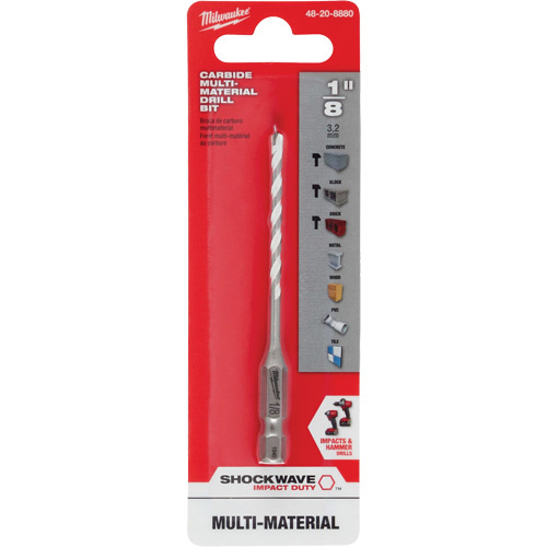 Milwaukee 48-20-8880 Shockwave Multi-Material Drill Bit, 1/8", Hex Shank, Carbide-(Each)