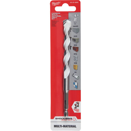 Milwaukee 48-20-8892 Shockwave Multi-Material Drill Bit, 1/2", Hex Shank, Carbide-(Each)