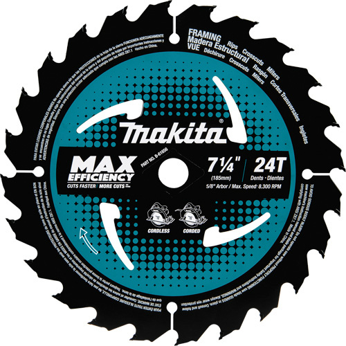 Makita B-61656 Carbide-Tipped Max Efficiency Framing Circular Saw Blade, 7-1/4", 24 Teeth, Wood Use-(Each)