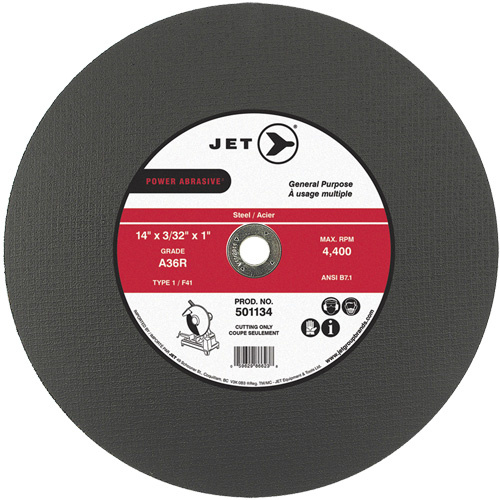 JET  501134  A36R Power Abrasive Cut-Off Wheel, 14" x 3/32", 1" Arbor, Type 1, 4400 RPM - Each