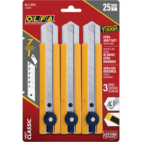Olfa 1150253 H-1 Classic Extra Heavy-Duty Utility Knife with Rubber Grip Inset, 25 mm - Each
