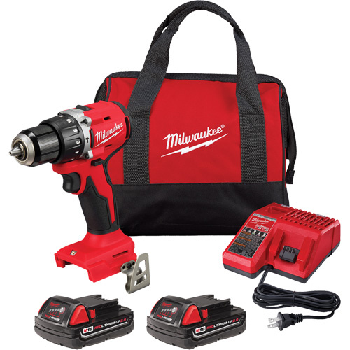 Milwaukee 3602-22CT M18 Compact Brushless Hammer Drill/Driver Kit, Lithium-Ion, 18 V, 1/2" Chuck, 550 in-lbs Torque-(Each)