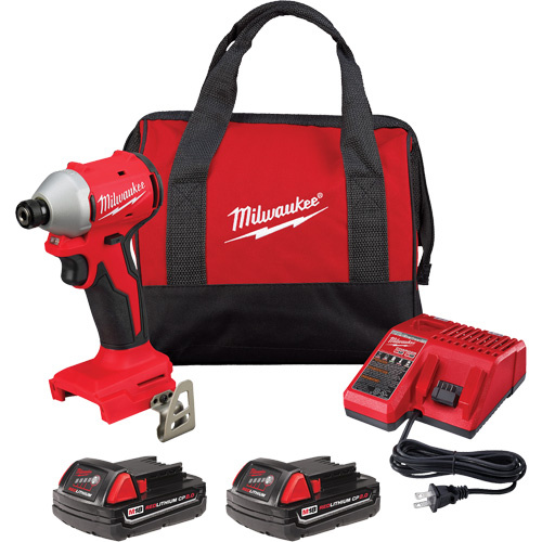Milwaukee 3650-22CT M18 Compact Brushless 3-Speed Hex Impact Driver Kit, Lithium-Ion, 18 V, 1/4" Chuck, 1700 in-lbs Torque-(Each)