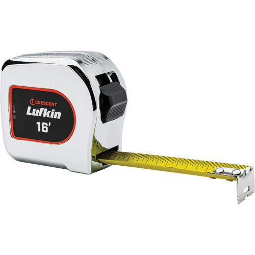 Lufkin By Crescent  L916-02  Legacy Chrome Case Yellow Clad Tape Measure, 1" x 16', Imperial Graduations - Each