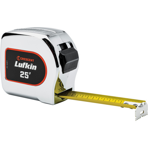 Lufkin By Crescent  L925-02  Legacy Chrome Case Yellow Clad Tape Measure, 1-1/8" x 25', Imperial Graduations - Each