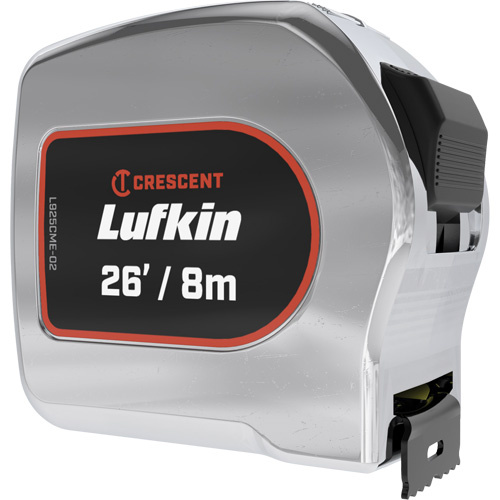 Lufkin By Crescent  L925CME-02  Legacy Chrome Case Yellow Clad Tape Measure, 1-1/8" x 26'/8 m, Imperial & Metric Graduations - Each