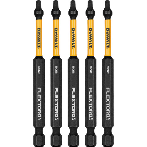 DEWALT  DWAF3SQ2IR5  5-Piece FLEXTORQ<sup>?</sup> Impact Screwdriving Bits, Square, #2, 1/4" Drive - Each